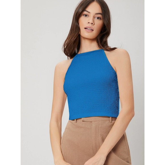 ruched SMOCKED DRAWSTRING backless CAMI crop TOP black - Picture 11 of 11